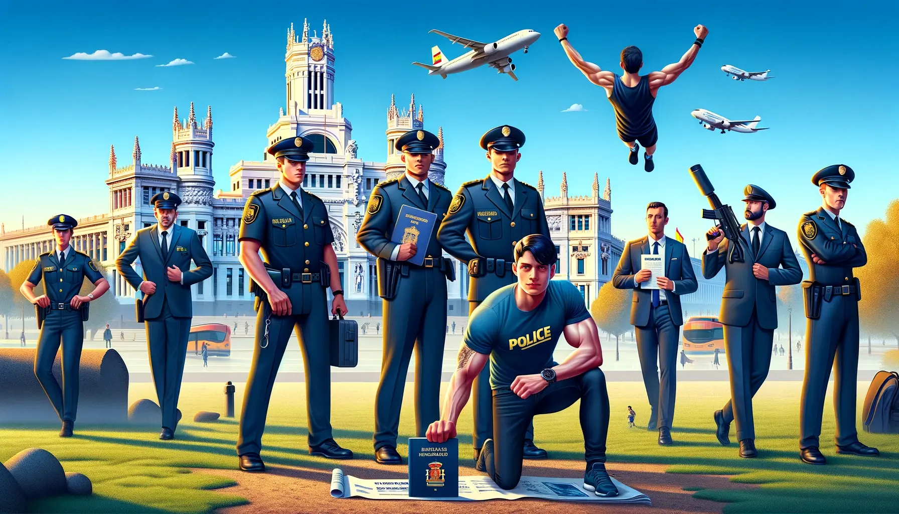 policías madrileños en diferentes posiciones