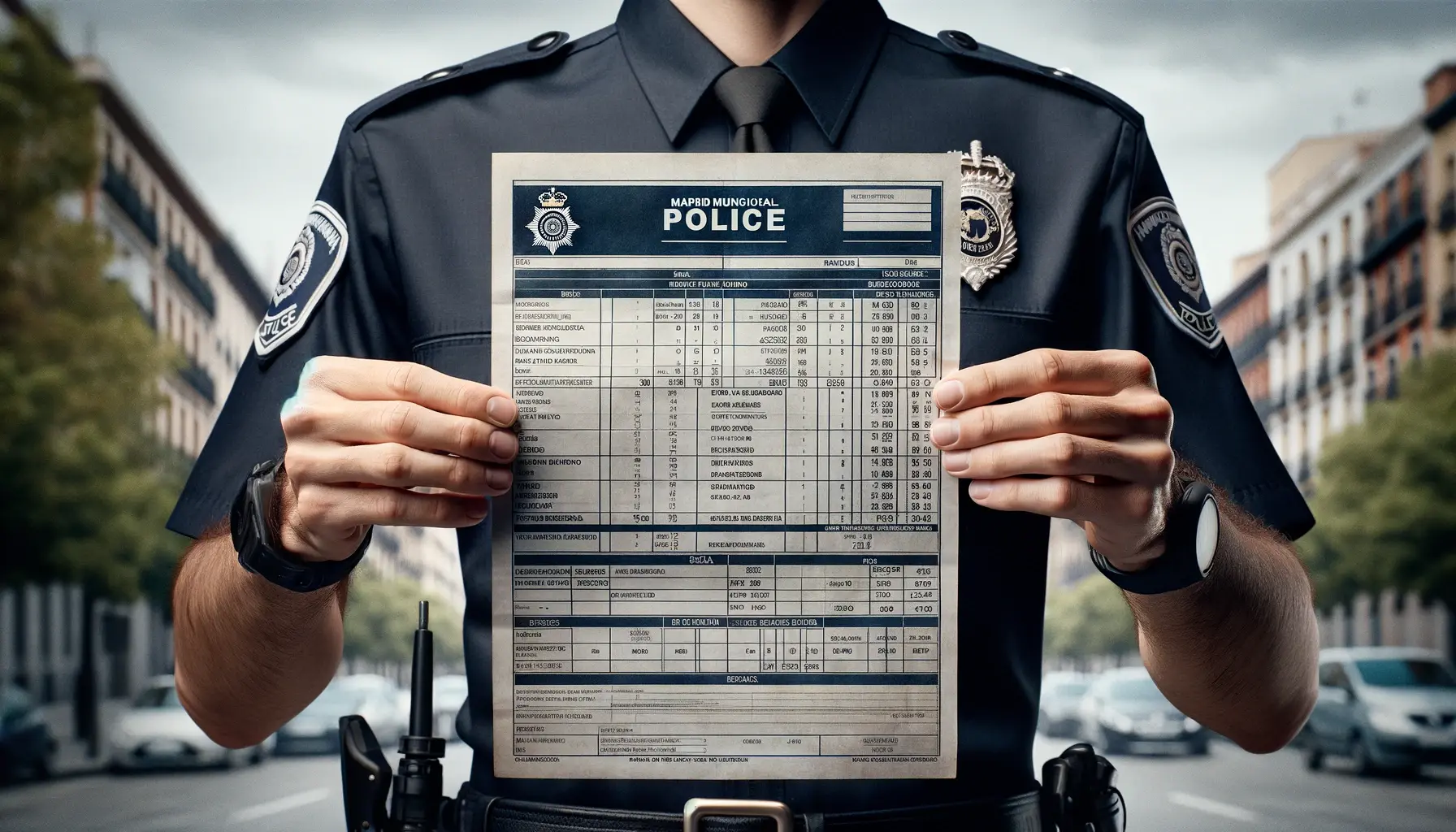 un policía local de madrid sosteniendo una de sus nóminas