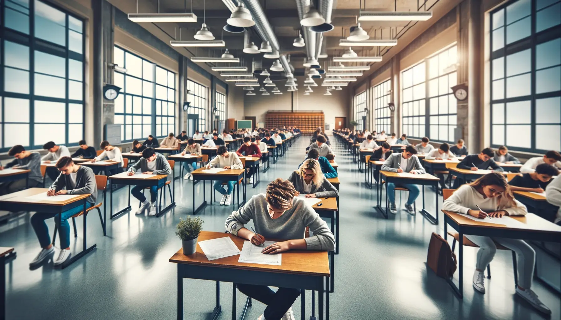 estudiantes en una aula haciendo el examen de policía local de Madrid